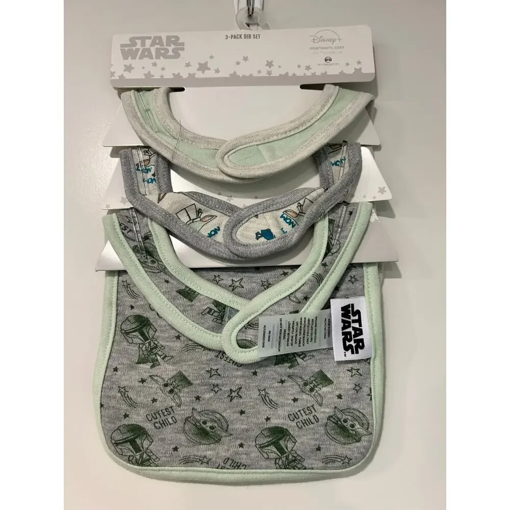 Star Wars The Mandalorian NWT 3 Pack Bib Set w/ Grogu Artwork Cutest Child